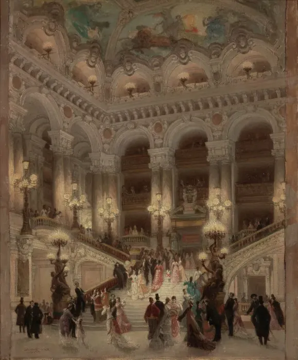 Framed Print : Opera staircase, 1877. Creator: Louis Beroud Framed Print : Opera staircase, 1877. Creator: Louis Beroud