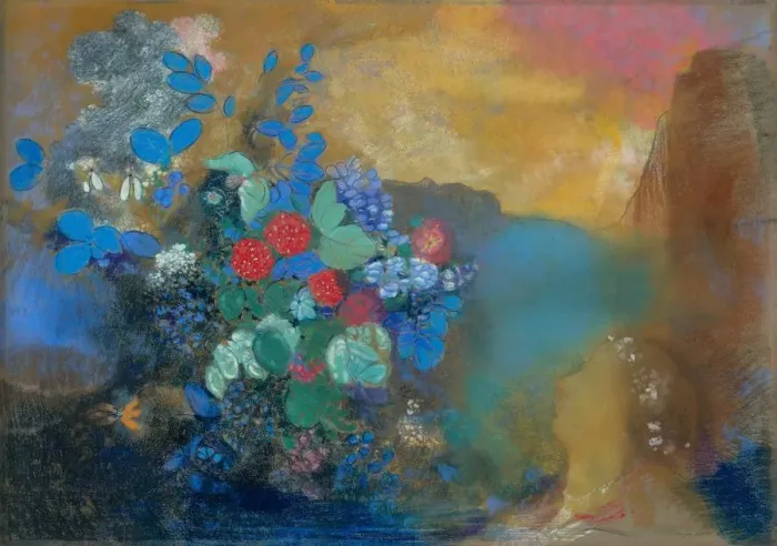 Framed Print : Ophelia among the Flowers, c. 1907. Artist: Redon, Odilon (1840-1916) Framed Print : Ophelia among the Flowers, c. 1907. Artist: Redon, Odilon (1840-1916)