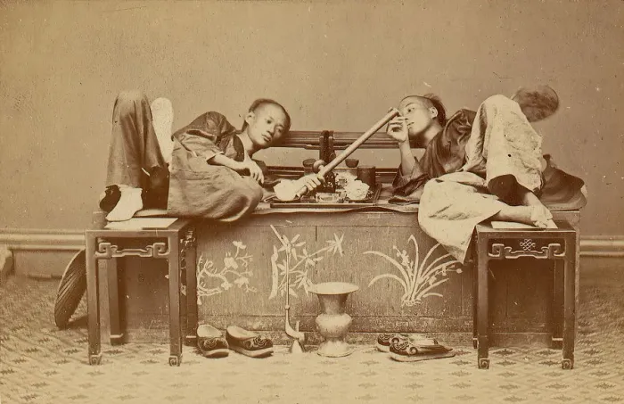 Framed Print : [Opium Smokers], 1870s. Creator: Pun-Lun