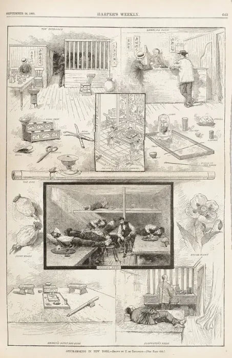 Framed Print : Opium-Smoking in New York (From Harpers Weekly, September 24, 1881), 1881. Artist: Anonymous Framed Print : Opium-Smoking in New York (From Harpers Weekly, September 24, 1881), 1881. Artist: Anonymous