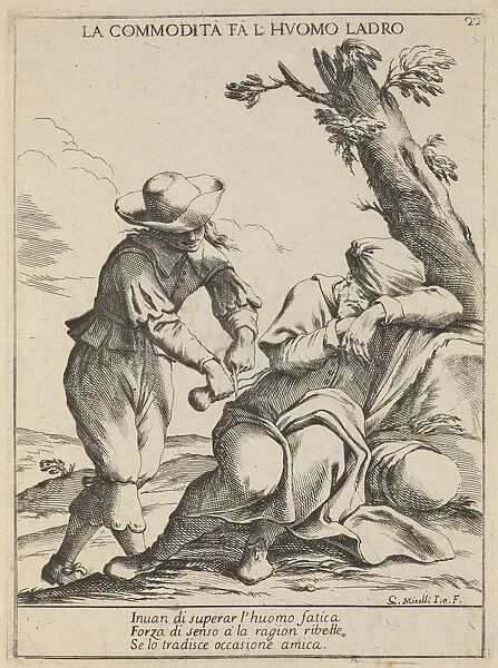 Opportunity makes a thief. (La commodita fa l uomo ladro), 1678. Artist: Mitelli, Giuseppe Maria (1634-1718)