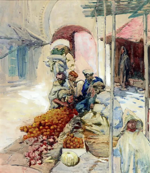 Framed Print : The orange sellers, Tangiers, 1905. Creator: Frances Hodgkins Framed Print : The orange sellers, Tangiers, 1905. Creator: Frances Hodgkins