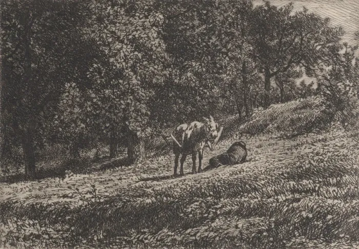Framed Print : Orchard, 1865. Creator: Charles Emile Jacque Framed Print : Orchard, 1865. Creator: Charles Emile Jacque