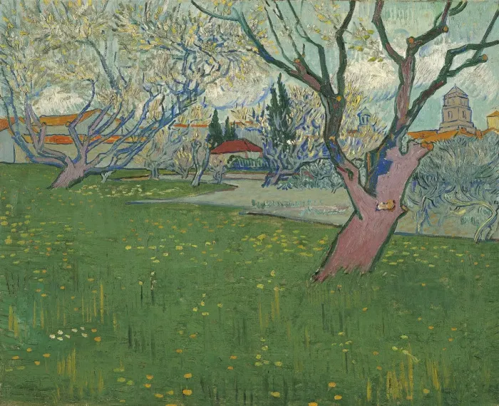 Framed Print : Orchards in blossom, view of Arles, 1889. Artist: Gogh, Vincent, van (1853-1890) Framed Print : Orchards in blossom, view of Arles, 1889. Artist: Gogh, Vincent, van (1853-1890)