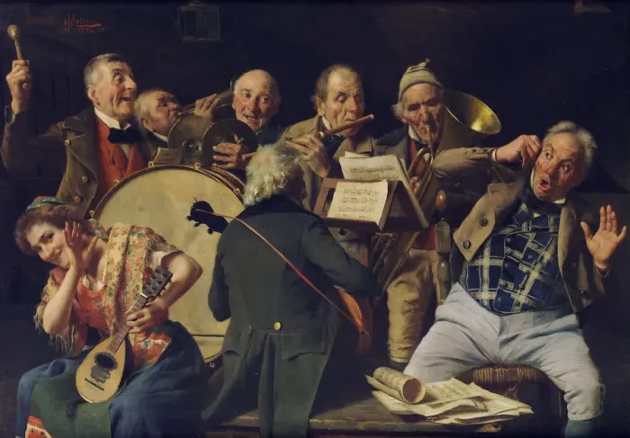 Framed Print : An orchestra rehearsal, c. 1920. Artist: Massani, Pompeo (1850-1920) Framed Print : An orchestra rehearsal, c. 1920. Artist: Massani, Pompeo (1850-1920)