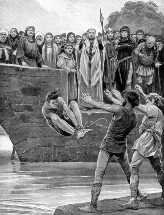 Framed Print : The ordeal of cold water, (c1920). Artist: Richard Caton Woodville II Framed Print : The ordeal of cold water, (c1920). Artist: Richard Caton Woodville II