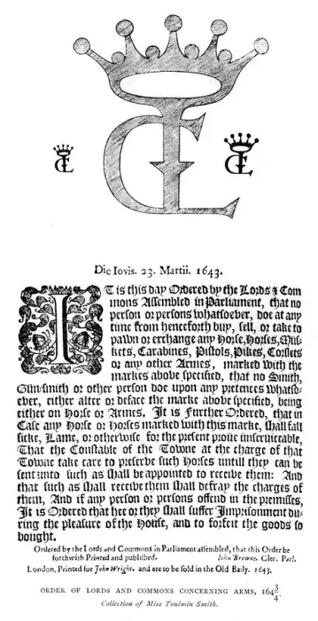 Framed Print : Order of Lords and Commons concerning arms, 1643 / 1644, (1893) Framed Print : Order of Lords and Commons concerning arms, 1643 / 1644, (1893)