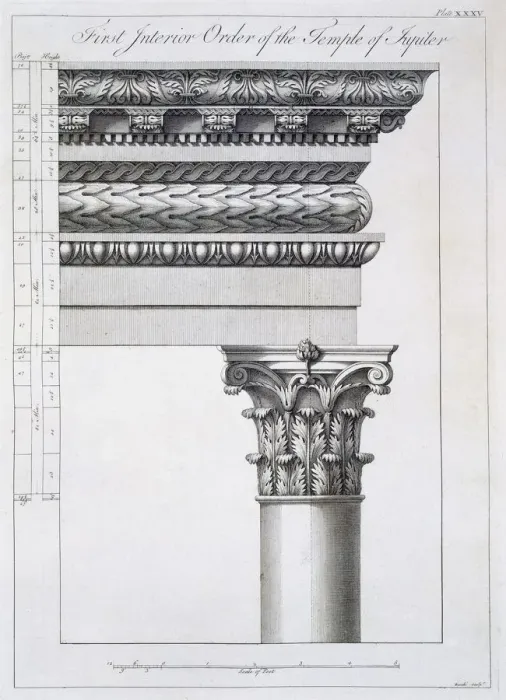 Framed Print : Order of the Portico to the Vestibulum in the Peristylium, pub. 1764. Creator: Robert Adam Framed Print : Order of the Portico to the Vestibulum in the Peristylium, pub. 1764. Creator: Robert Adam