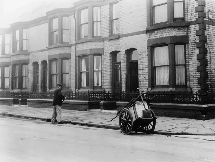 Framed Print : An Orderly Boy and his cart sweeping a street, Liverpool, 1935 Framed Print : An Orderly Boy and his cart sweeping a street, Liverpool, 1935