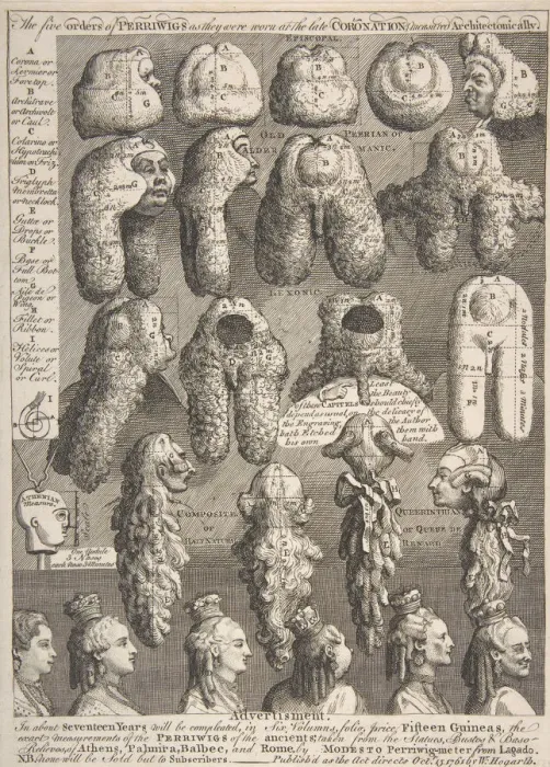 Framed Print : The Five Orders of Periwigs, November 1761. November 1761. Creator: William Hogarth Framed Print : The Five Orders of Periwigs, November 1761. November 1761. Creator: William Hogarth