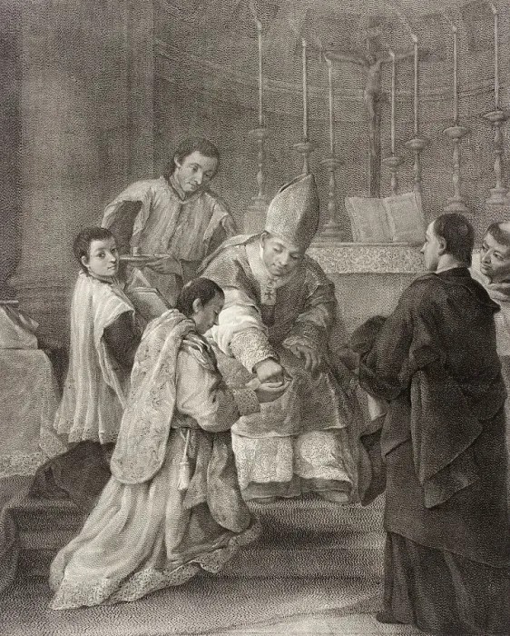 Framed Print : Ordination, c1755. Creators: Giovanni Marco Pitteri, Pietro Longhi Framed Print : Ordination, c1755. Creators: Giovanni Marco Pitteri, Pietro Longhi