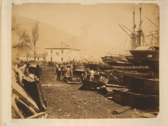 Framed Print : The Ordnance Wharf, Balaklava, 1855 Framed Print : The Ordnance Wharf, Balaklava, 1855