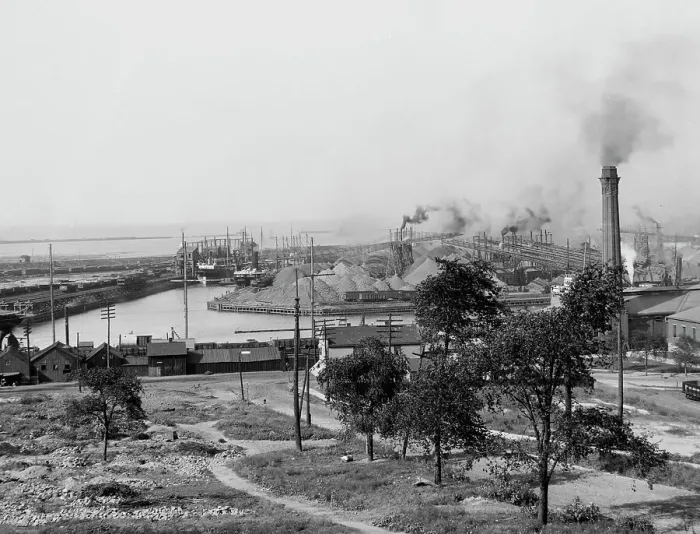 Framed Print : Ore dock and harbor, Cleveland, Ohio, c1901. Creator: Unknown Framed Print : Ore dock and harbor, Cleveland, Ohio, c1901. Creator: Unknown