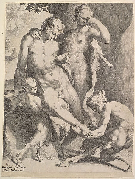 Oreads Removing a Thorn from a Satyrs Foot, 1590. Creators: Bartholomeus Spranger