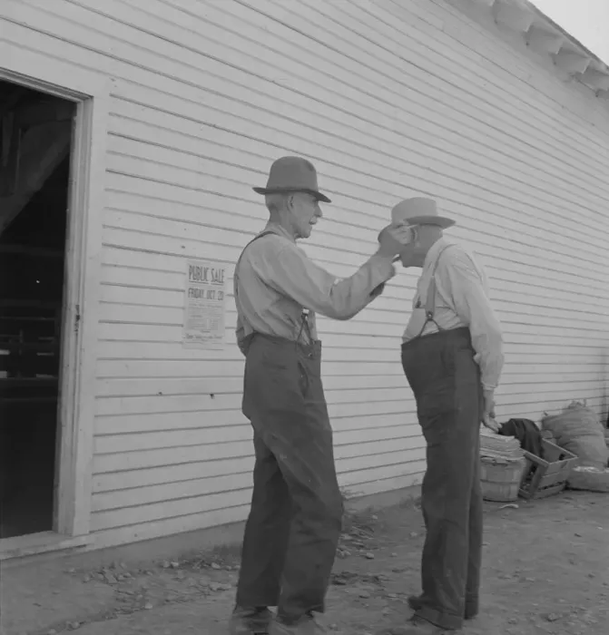Framed Print : Oregon farmers, old settlers, at farmers public sale, Saturday, Nyssa, Malheur County, Oregon, 1939 Creator: Dorothea Lange Framed Print : Oregon farmers, old settlers, at farmers public sale, Saturday, Nyssa, Malheur County, Oregon, 1939 Creator: Dorothea Lange
