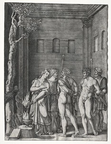 Orestes and Pylades brought to Iphigenia for Sacrifice, 1514  /  1536. Creator: Agostino Musi (Italian