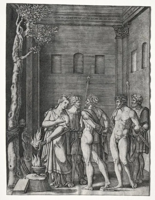 Framed Print : Orestes and Pylades brought to Iphigenia for Sacrifice, 1514 / 1536. Creator: Agostino Musi (Italian Framed Print : Orestes and Pylades brought to Iphigenia for Sacrifice, 1514 / 1536. Creator: Agostino Musi (Italian