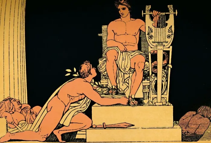 Framed Print : Orestes Suppliant to Apollo, 1880. Artist: Flaxman Framed Print : Orestes Suppliant to Apollo, 1880. Artist: Flaxman