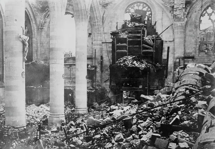 Framed Print : Organ in cathedral at Peronne, between c1915 and 1918. Creator: Bain News Service Framed Print : Organ in cathedral at Peronne, between c1915 and 1918. Creator: Bain News Service