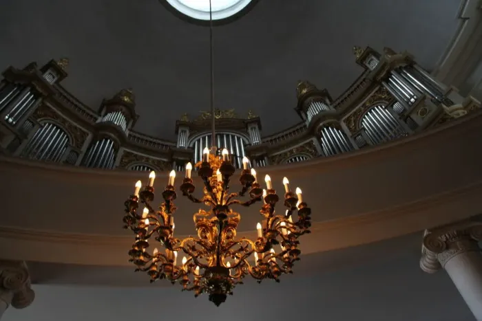 Framed Print : Organ and chandelier, Lutheran Cathedral, Helsinki, Finland, 2011. Artist: Sheldon Marshall Framed Print : Organ and chandelier, Lutheran Cathedral, Helsinki, Finland, 2011. Artist: Sheldon Marshall