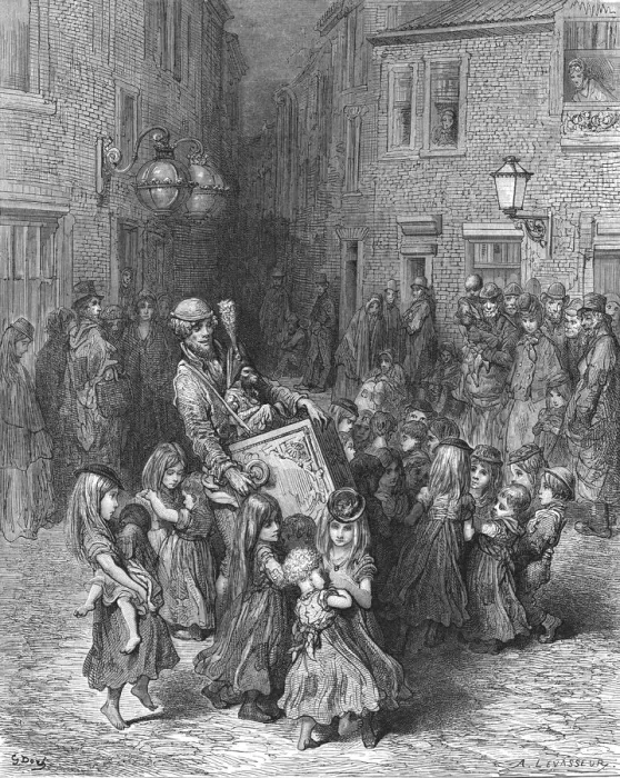 Framed Print : The Organ in the Court, 1872. Creator: Gustave Doré Framed Print : The Organ in the Court, 1872. Creator: Gustave Doré