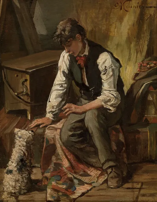 Framed Print : Organ Grinder, 1873. Creator: Constantin Emile Meunier Framed Print : Organ Grinder, 1873. Creator: Constantin Emile Meunier