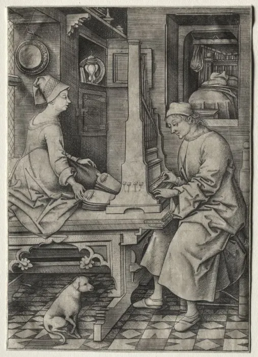 Framed Print : The Organ Player and His Wife. Creator: Israhel van Meckenem (German, c. 1440-1503) Framed Print : The Organ Player and His Wife. Creator: Israhel van Meckenem (German, c. 1440-1503)