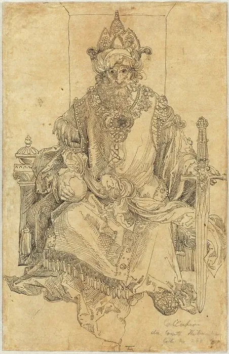 Framed Print : An Oriental Ruler Seated on His Throne, c. 1495. Creator: Albrecht Durer Framed Print : An Oriental Ruler Seated on His Throne, c. 1495. Creator: Albrecht Durer