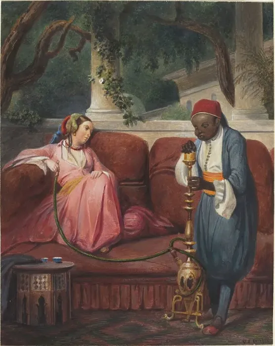 Framed Print : Oriental Woman with a Waterpipe, probably 1845. Creator: Master VCD Framed Print : Oriental Woman with a Waterpipe, probably 1845. Creator: Master VCD