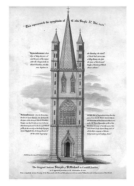 The Original Ancient Steeple of St. Michael in Cornhill, London... 1421, (1809)
