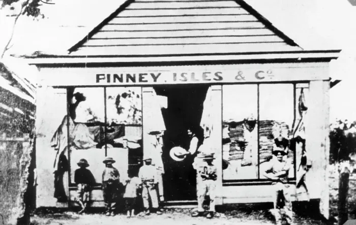 Framed Print : Original Finney Isles & Co. store on the corner of Ann and Warner Street, Fortitude Valley, c1870. Creator: Unknown Framed Print : Original Finney Isles & Co. store on the corner of Ann and Warner Street, Fortitude Valley, c1870. Creator: Unknown