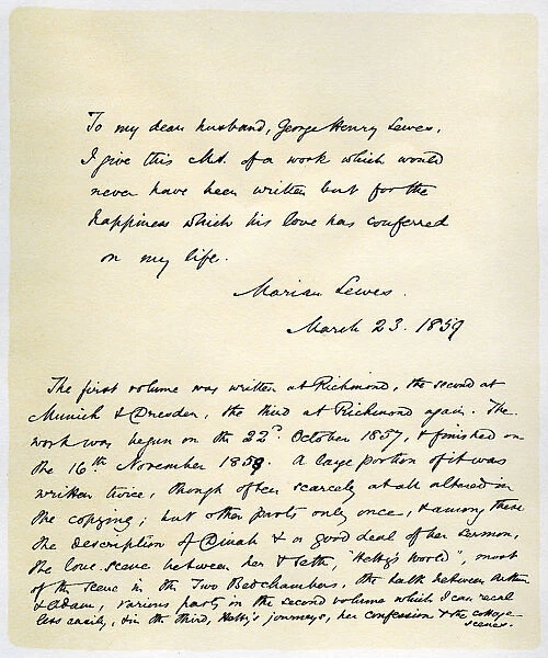 Original manuscript of Adam Bede, 23rd March 1859. Artist: George Eliot
