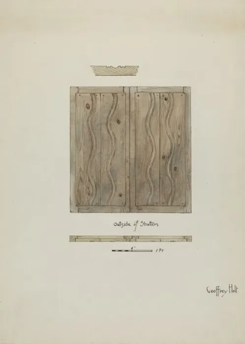Framed Print : Original Wooden Shutters from Monastery, 1937. Creator: Geoffrey Holt Framed Print : Original Wooden Shutters from Monastery, 1937. Creator: Geoffrey Holt