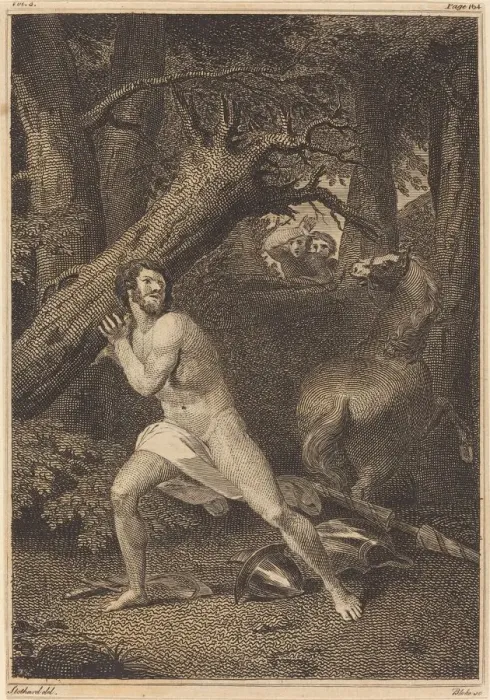 Framed Print : Orlando in a Fury Tearing up Trees, 1783. Creator: William Blake Framed Print : Orlando in a Fury Tearing up Trees, 1783. Creator: William Blake