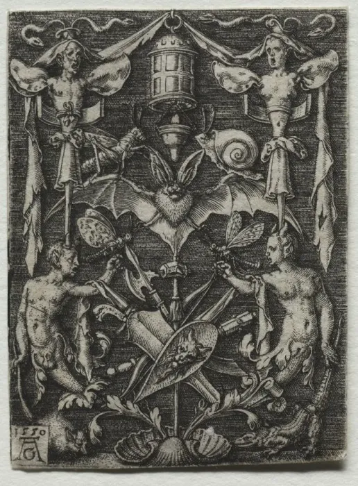 Framed Print : Ornament Design with a Bat in the Center, 1550. Creator: Heinrich Aldegrever (German Framed Print : Ornament Design with a Bat in the Center, 1550. Creator: Heinrich Aldegrever (German