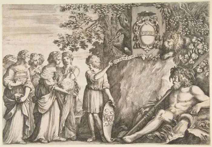 Framed Print : Ornament design for a thesis, the Strozzi coat of arms at top, ca. 1660 Framed Print : Ornament design for a thesis, the Strozzi coat of arms at top, ca. 1660