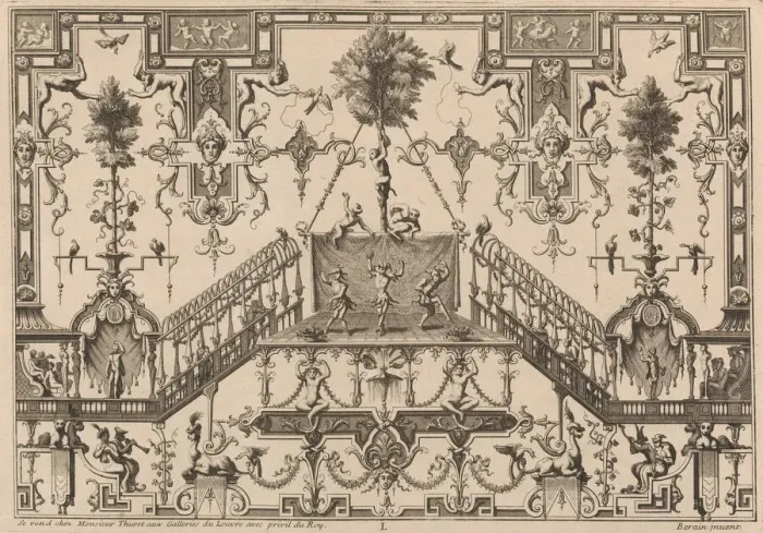 Framed Print : Ornament Designs Invented by J. Berain, 1711 or after. Creator: Jean Berain Framed Print : Ornament Designs Invented by J. Berain, 1711 or after. Creator: Jean Berain