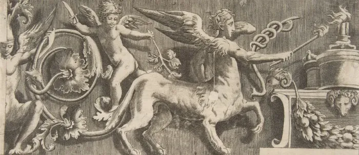 Framed Print : Ornament frieze with winged Centaur, 1531-76. Creator: Giulio Bonasone Framed Print : Ornament frieze with winged Centaur, 1531-76. Creator: Giulio Bonasone