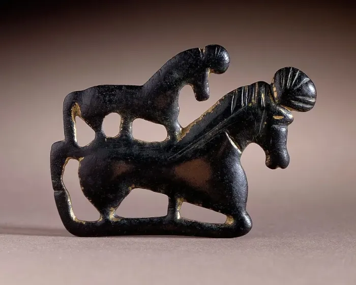 Framed Print : Ornament with Two Horses, 206 B.C.-220 A.D.. Creator: Unknown Framed Print : Ornament with Two Horses, 206 B.C.-220 A.D.. Creator: Unknown