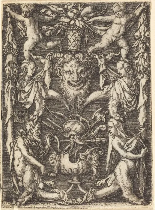 Framed Print : Ornament with Mask, 1550. Creator: Heinrich Aldegrever Framed Print : Ornament with Mask, 1550. Creator: Heinrich Aldegrever