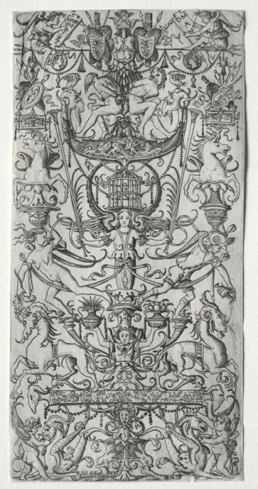 Framed Print : Ornament Panel with a Bird Cage, c. 1500-1512. Creator: Nicoletto da Modena (Italian) Framed Print : Ornament Panel with a Bird Cage, c. 1500-1512. Creator: Nicoletto da Modena (Italian)
