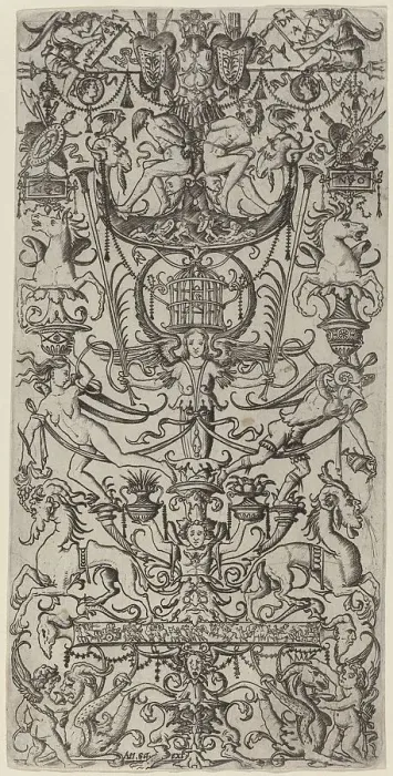 Framed Print : Ornament Panel with a Birdcage, c. 1507. Creator: Nicoletto da Modena Framed Print : Ornament Panel with a Birdcage, c. 1507. Creator: Nicoletto da Modena