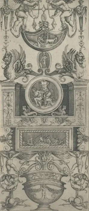 Framed Print : Ornament Panel, dated 1521. Creator: Attributed to Agostino Veneziano Framed Print : Ornament Panel, dated 1521. Creator: Attributed to Agostino Veneziano