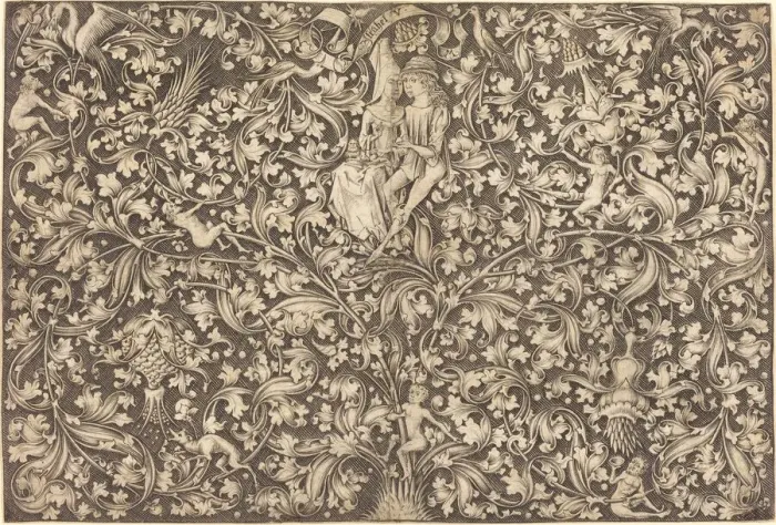 Framed Print : Ornament Panel with Two Lovers, c. 1490 / 1500. Creator: Israhel van Meckenem Framed Print : Ornament Panel with Two Lovers, c. 1490 / 1500. Creator: Israhel van Meckenem