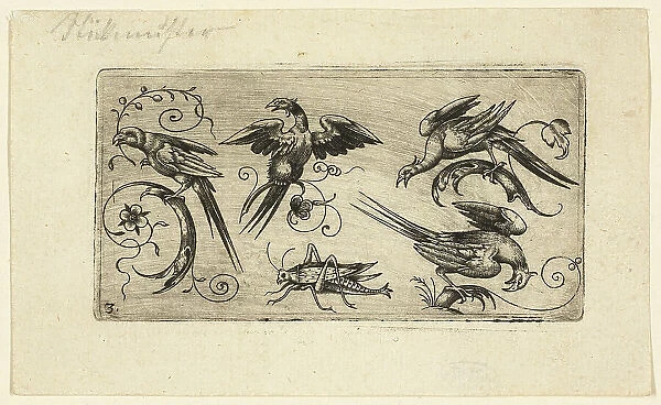 Ornament Panels with Birds: Plate 3, 1617. Creator: Adrian Muntink