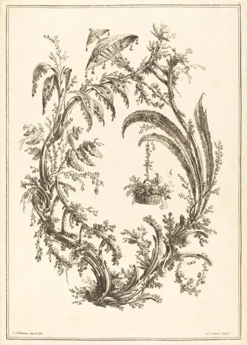 Framed Print : Ornament with Parasol and Hanging Basket. Creator: Jean Jacques Avril Framed Print : Ornament with Parasol and Hanging Basket. Creator: Jean Jacques Avril
