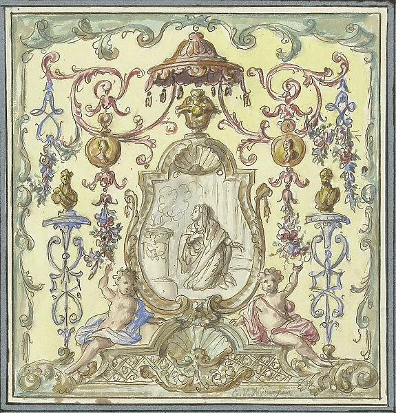 Ornament with sacrificial Vestal Virgin, 1677-1755. Creator: Elias van Nijmegen