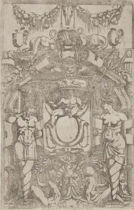 Framed Print : Ornament with a Small Empty Oval, 1540-45. Creator: Antonio Fantuzzi Framed Print : Ornament with a Small Empty Oval, 1540-45. Creator: Antonio Fantuzzi