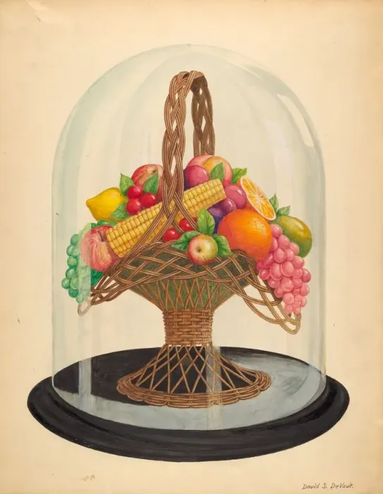 Framed Print : Ornament, Wax Fruit under Glass Globe, 1935 / 1942. Creator: Davids De Vault Framed Print : Ornament, Wax Fruit under Glass Globe, 1935 / 1942. Creator: Davids De Vault