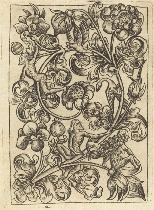 Framed Print : Ornament with Wild Folk, c. 1460 / 1465. Creator: Master E.S. Follower of Framed Print : Ornament with Wild Folk, c. 1460 / 1465. Creator: Master E.S. Follower of